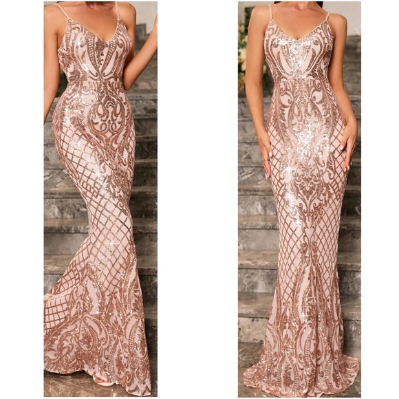 Luxe Sequin Fitted Cami Party Evening Prom Wedding Dress - Picture 1 of 3